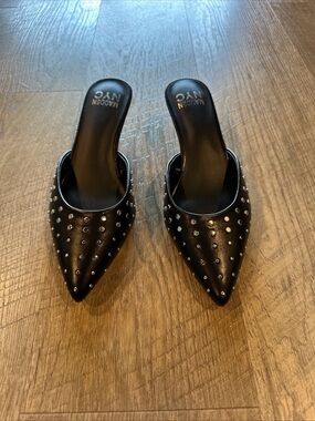 Madden NYC Black Pointed Studded Mule Heels Size 7.5 New without tags.